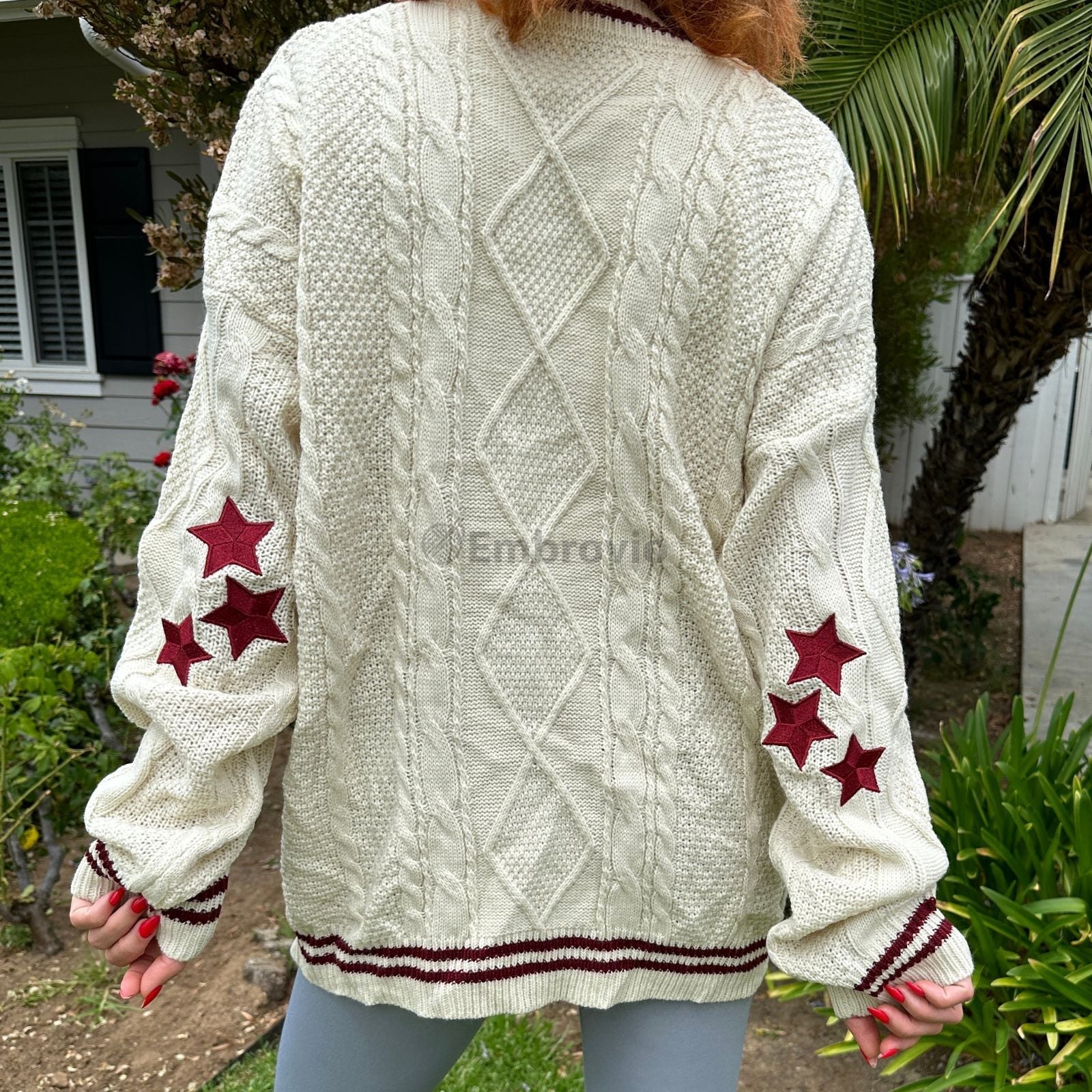 Taylor Swift Cardigan – Folklore Inspired Red 3 Star Embroidered