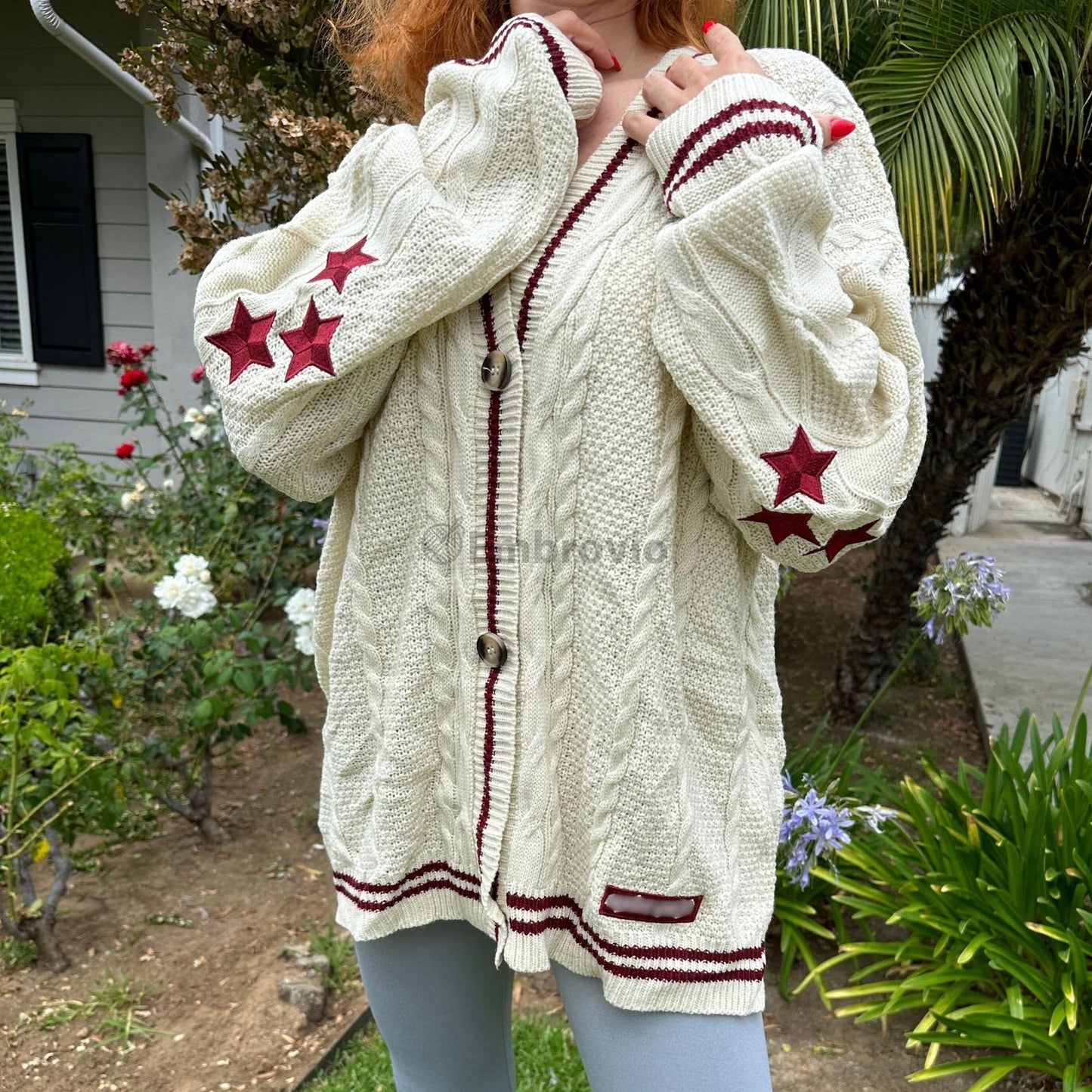 Taylor Swift Cardigan – Folklore Inspired Red 3 Star Embroidered