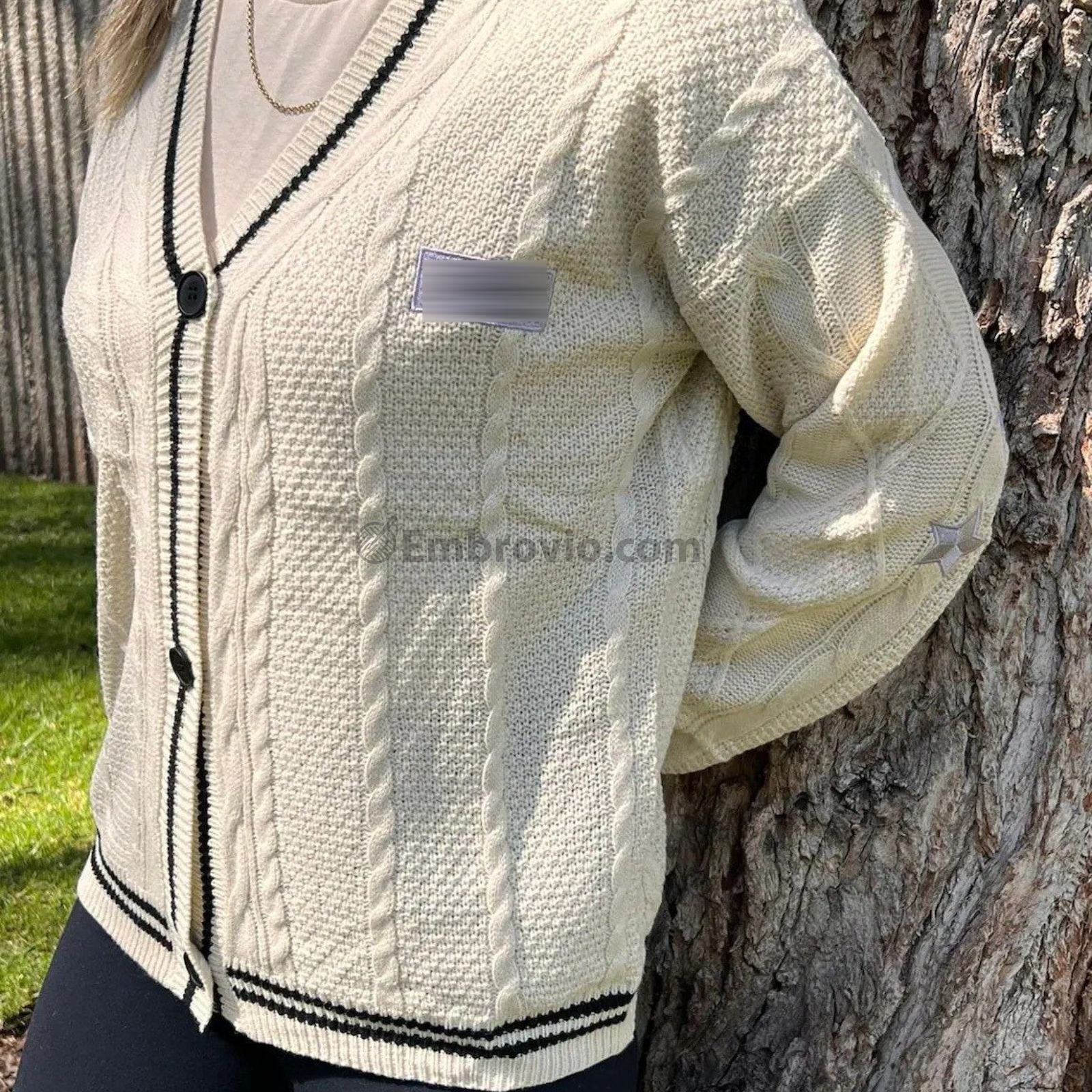 Taylor Swift Folklore Album Cardigan – Star Embroidered Oversized Sweater – Cozy Cable Knit Button Up – Hand Knitted Style Holiday Gift
