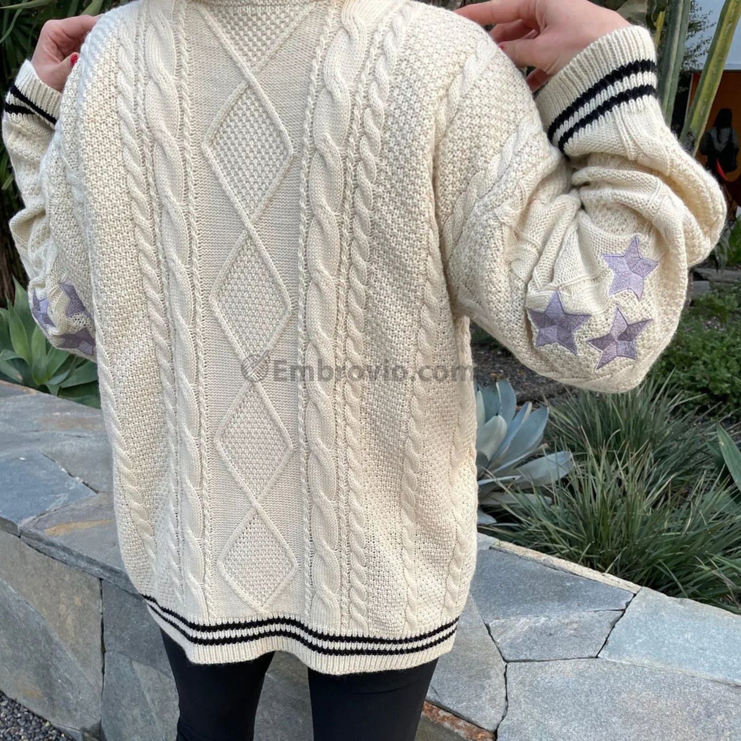 Taylor Swift Folklore Cardigan – Star Embroidered Oversized Sweater – Cozy Cable Knit Button Up – Hand Knitted Style Holiday Gift