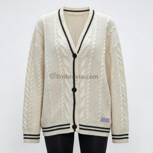 Taylor Swift Folklore Cardigan – Star Embroidered Oversized Sweater – Cozy Cable Knit Button Up – Hand Knitted Style Holiday Gift