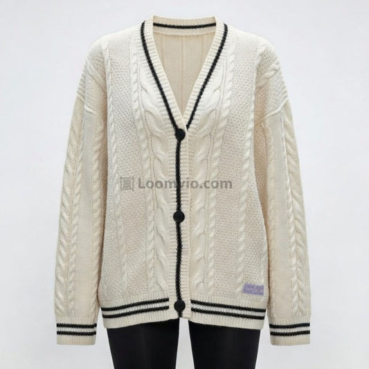 Taylor Swift Folklore Cardigan – Star Embroidered Oversized Sweater – Cozy Cable Knit Button Up – Hand Knitted Style Holiday Gift