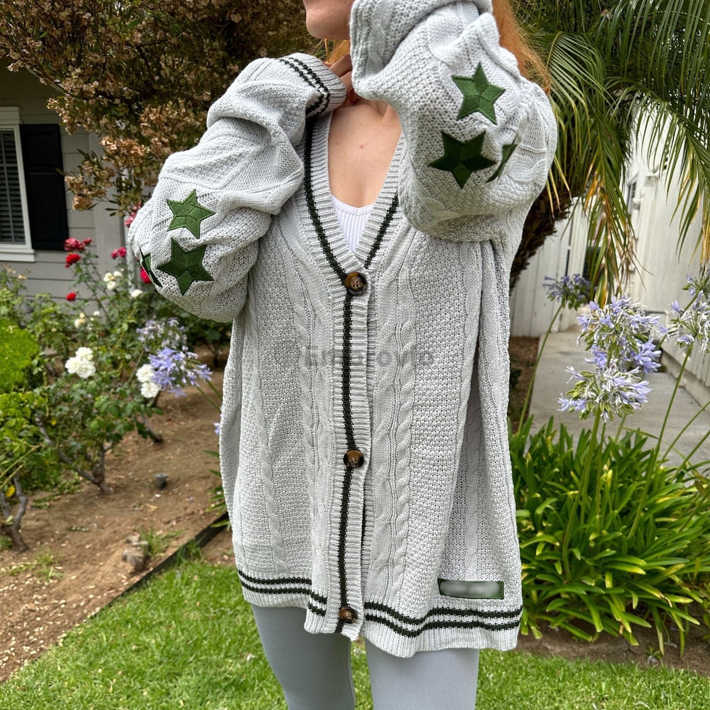 Taylor Swift Folklore Inspired Cardigan – Green 3 Star Embroidered Knit