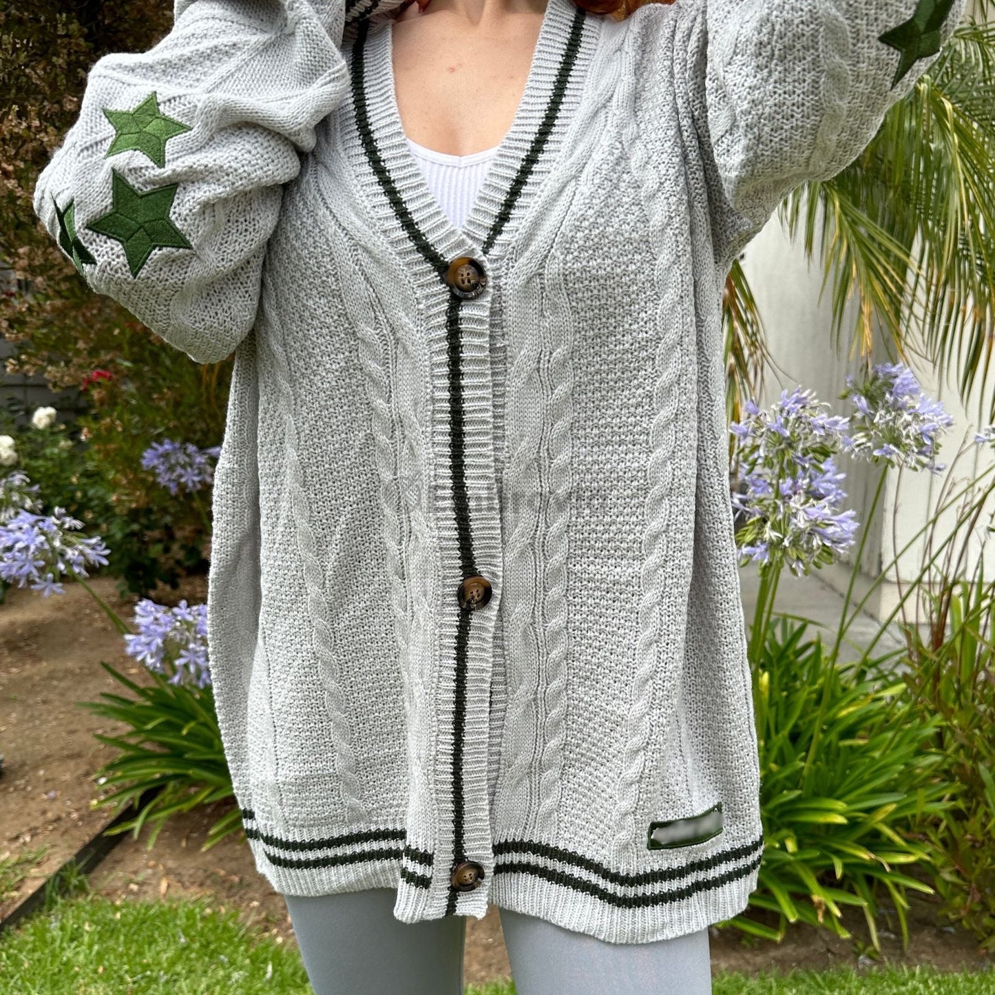 Taylor Swift Folklore Inspired Cardigan – Green 3 Star Embroidered Knit