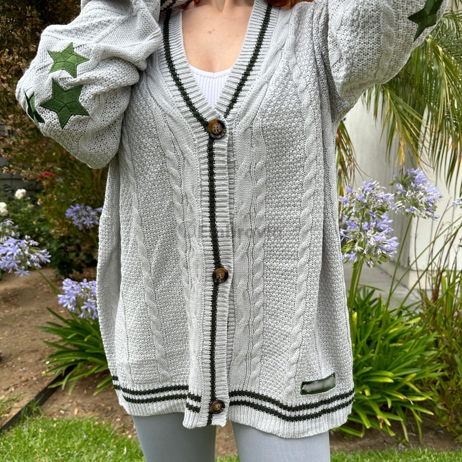 Taylor Swift Folklore Inspired Cardigan – Green 3 Star Embroidered Knit