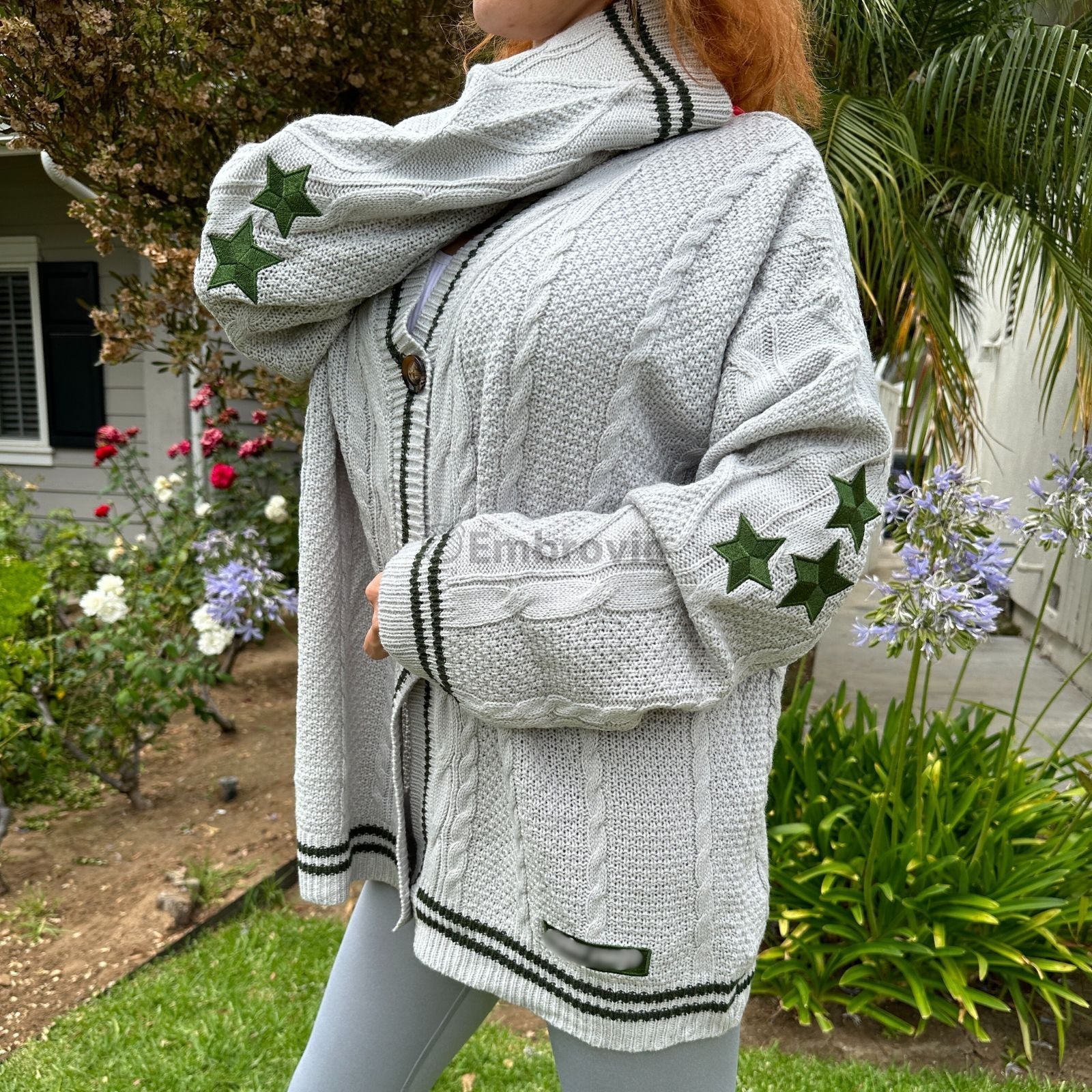 Taylor Swift Folklore Inspired Cardigan – Green 3 Star Embroidered Knit
