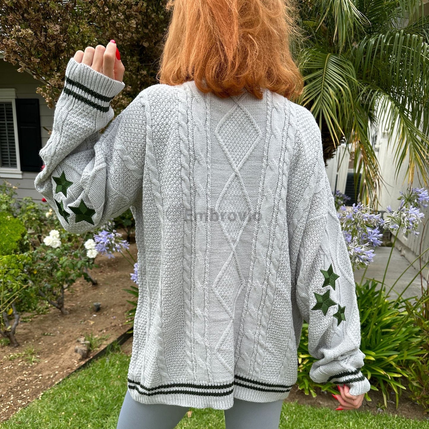 Taylor Swift Folklore Inspired Cardigan – Green 3 Star Embroidered Knit