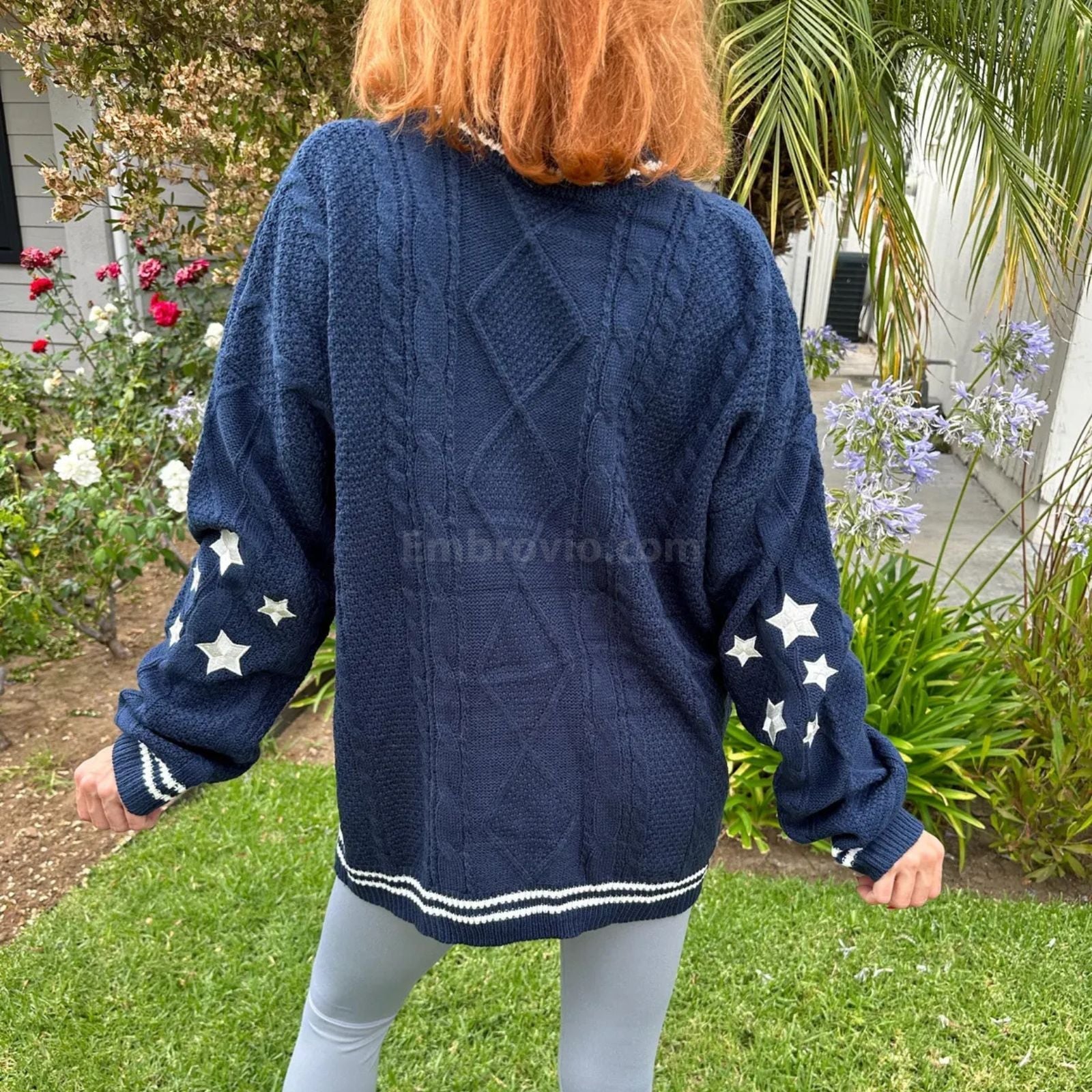 Taylor Swift Midnights Cardigan – Star Embroidered Oversized Purple Sweater – Cozy Cable Knit Button Up – Hand Knitted Style