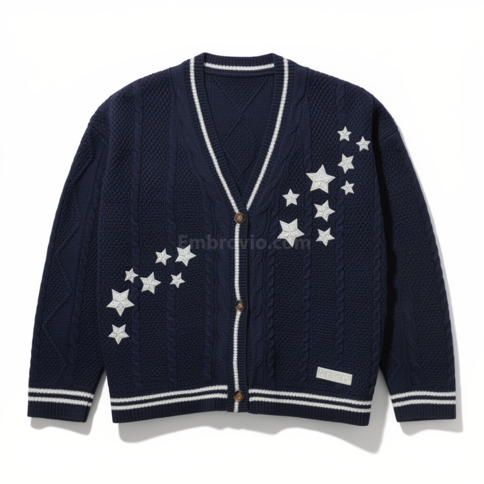 Taylor Swift Midnights Cardigan – Star Embroidered Oversized Purple Sweater – Cozy Cable Knit Button Up – Hand Knitted Style